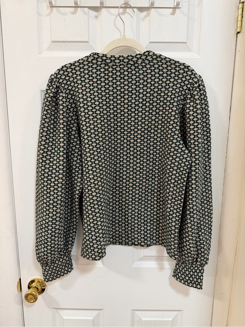 Anthropologie Maeve Dark Green and Cream Geometric Knit Long-Sleeve Top